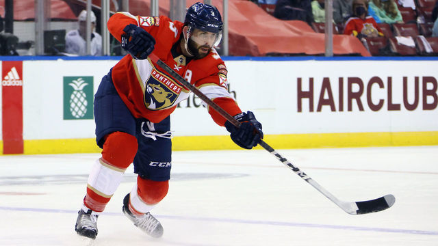 SUNRISE, FLORIDA - MAY 16: Keith Yandle #3 of the Florida Panthers skates against the Tampa Bay Lightning in Game One of the First Round of the 2021 Stanley Cup Playoffs at the BB&T Center on May 16, 2021 in Sunrise, Florida. The Lightning defeated the Panthers 5-4.