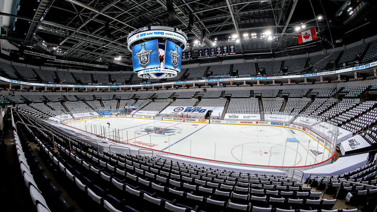 WINNIPEG, MB - MAY 23: A general view of the arena bowl prior to NHL action between the Winnipeg Jets and the Edmonton Oilers in Game Three of the First Round of the 2021 Stanley Cup Playoffs at the Bell MTS Place on May 23, 2021 in Winnipeg, Manitoba, Canada.