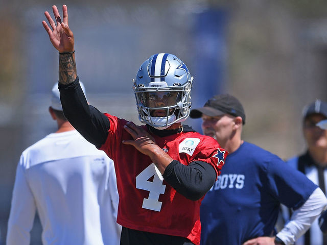 Dallas Cowboys quarterback Dak Prescott in action during practice