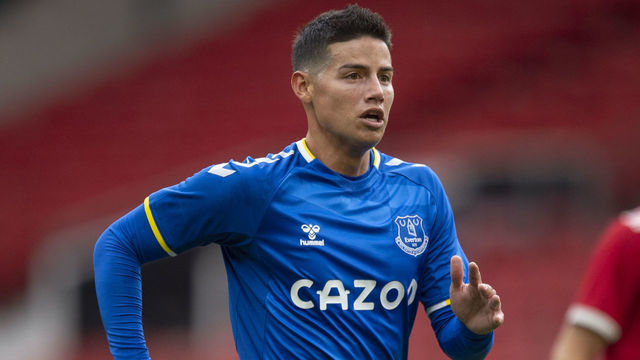 MANCHESTER, ENGLAND - AUGUST 07: James Rodriguez of Everton during the pre-season friendly match between Manchester United and Everton at Old Trafford on August 7, 2021 in Manchester, England.