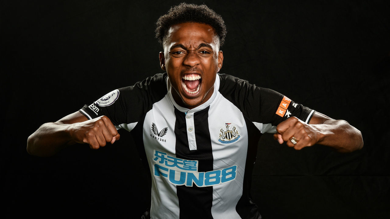 NEWCASTLE UPON TYNE, ENGLAND - AUGUST 13: Joe Willock poses for photographs after signing a long term deal for Newcastle United at the Newcastle United Training Centre on August 13, 2021 in Newcastle upon Tyne, England.