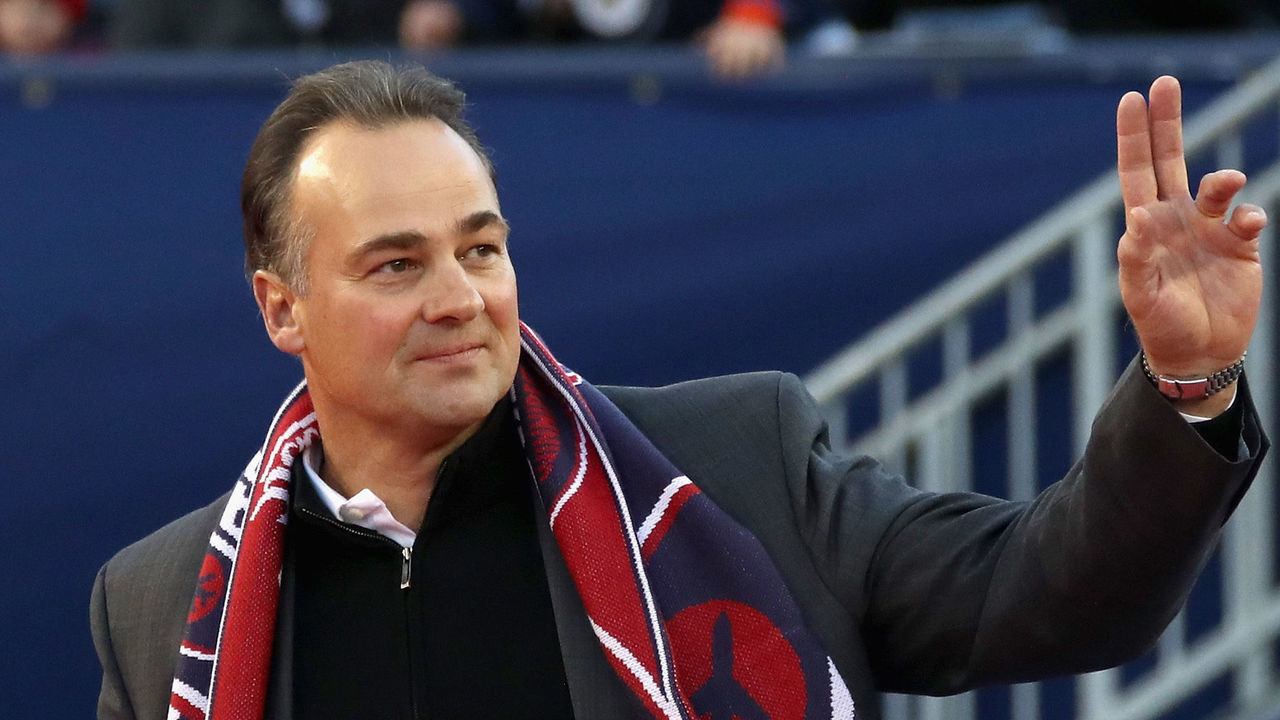 WINNIPEG, MB - OCTOBER 23: Winnipeg Jets alumni Dale Hawerchuk waves to the crowd from the field during the second intermission of the 2016 Tim Hortons NHL Heritage Classic between the Edmonton Oilers and the Winnipeg Jets at Investors Group Field on October 23, 2016 in Winnipeg, Canada.