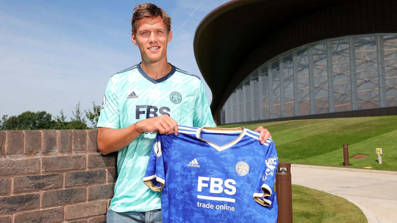 BARROW ON SOAR, ENGLAND - AUGUST 13: Jannik Vestergaard poses after signing for Leicester City at Seagrave on August 13, 2021 in Barrow On Soar, England.
