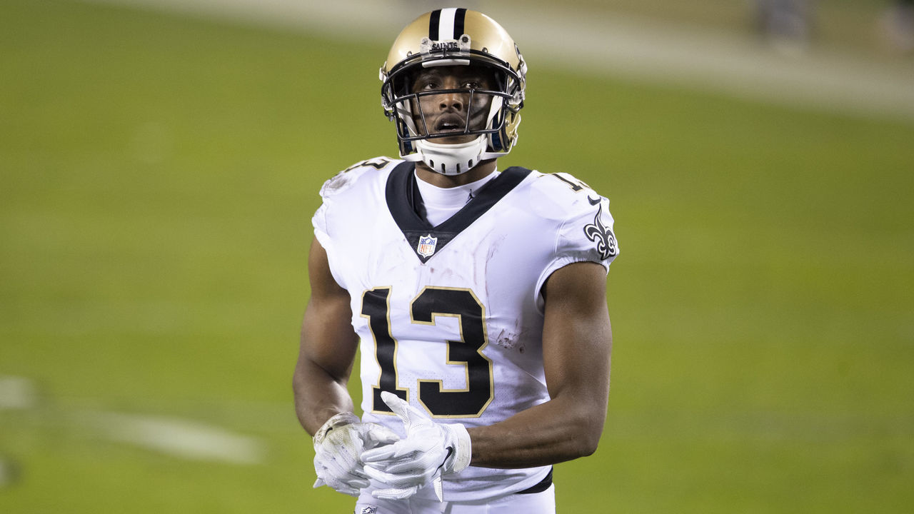 PHILADELPHIA, PA - DECEMBER 13: Michael Thomas #13 of the New Orleans Saints looks on against the Philadelphia Eagles at Lincoln Financial Field on December 13, 2020 in Philadelphia, Pennsylvania.