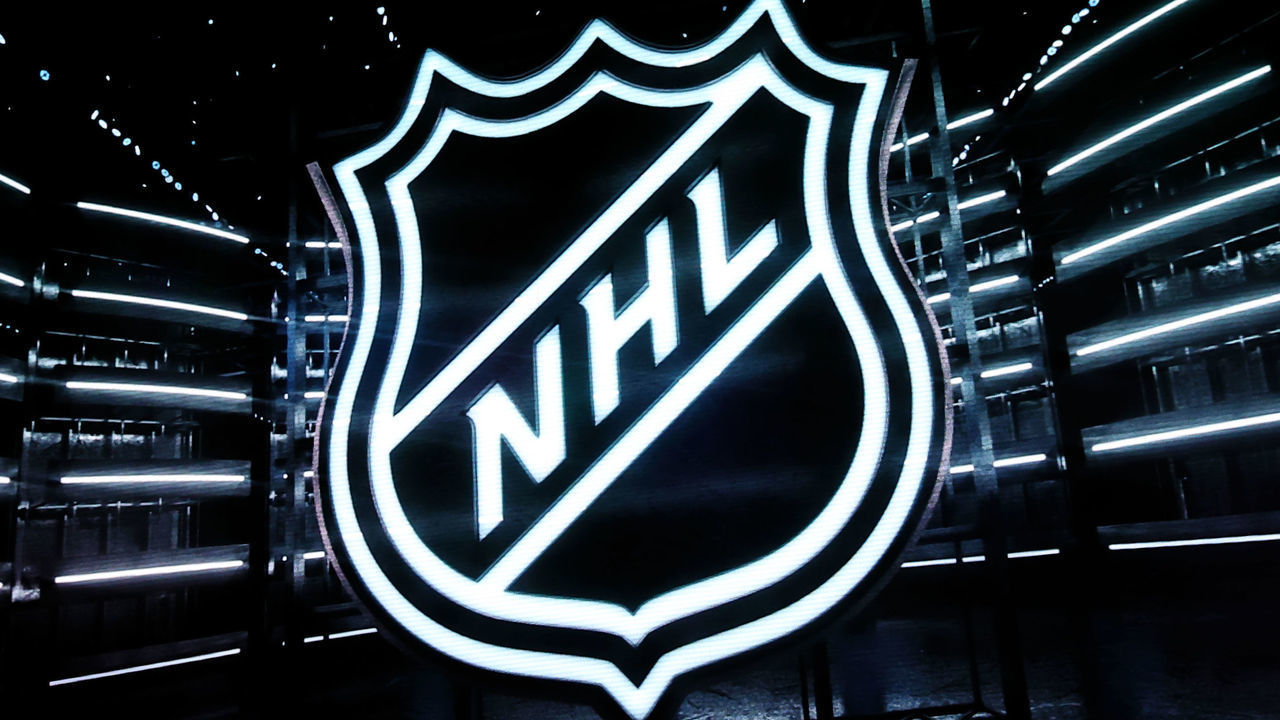 NEWARK, NJ - MARCH 02: A general view of the NHL Logo on the scoreboard during the National Hockey League game between the New Jersey Devils and the New York Islanders on March 2, 2021 at the Prudential Center in Newark, NJ..