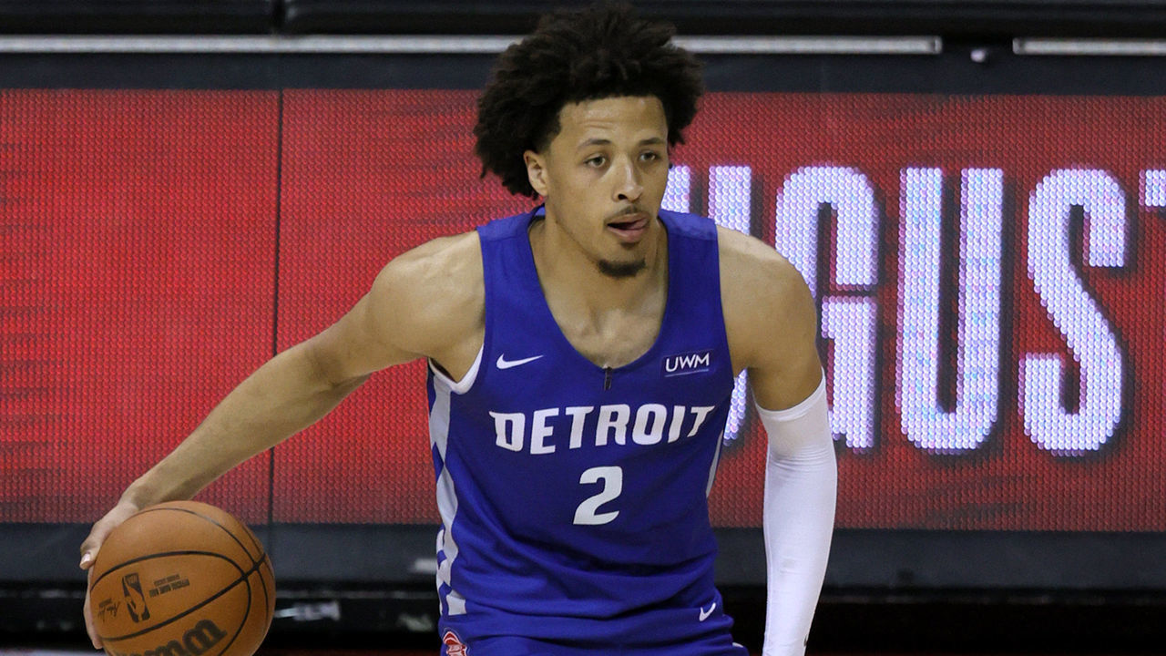 LAS VEGAS, NEVADA - AUGUST 10: Cade Cunningham #2 of the Detroit Pistons brings the ball up the court against the Houston Rockets during the 2021 NBA Summer League at the Thomas & Mack Center on August 10, 2021 in Las Vegas, Nevada. The Rockets defeated the Pistons 111-91.