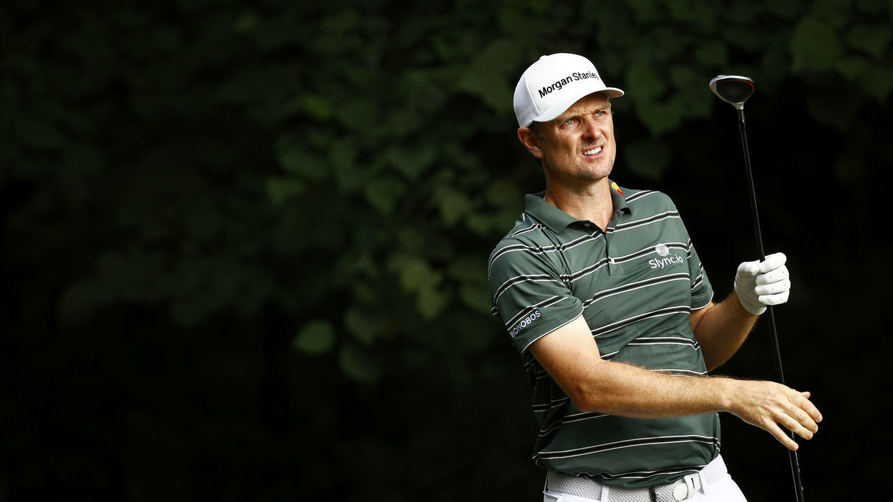 GREENSBORO, NORTH CAROLINA - AUGUST 15: Justin Rose of England watches his shot from the second tee during the final round of the Wyndham Championship at Sedgefield Country Club on August 15, 2021 in Greensboro, North Carolina.