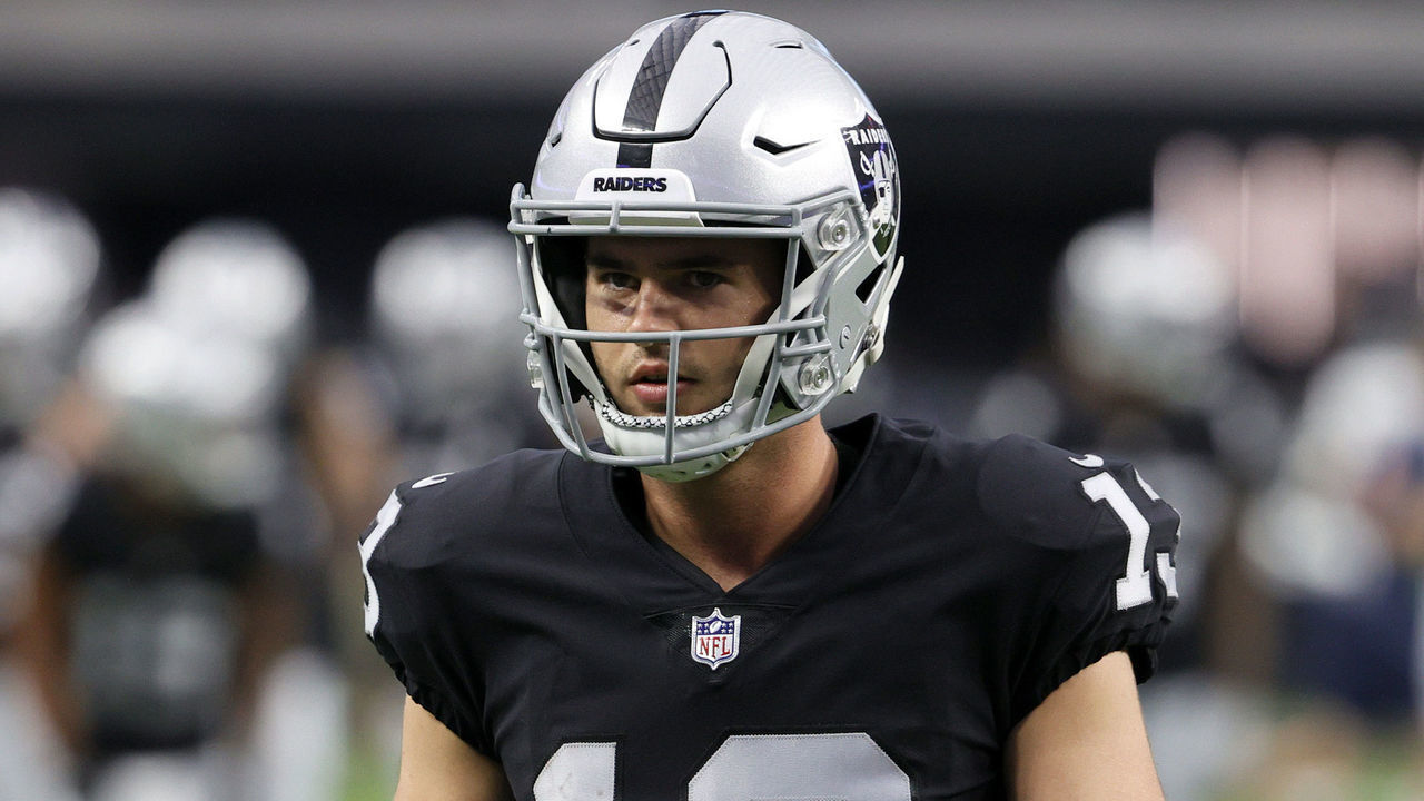 LAS VEGAS, NEVADA - AUGUST 14: Wide receiver Hunter Renfrow #13 of the Las Vegas Raiders warms up before a preseason game against the Seattle Seahawks at Allegiant Stadium on August 14, 2021 in Las Vegas, Nevada. The Raiders defeated the Seahawks 20-7.