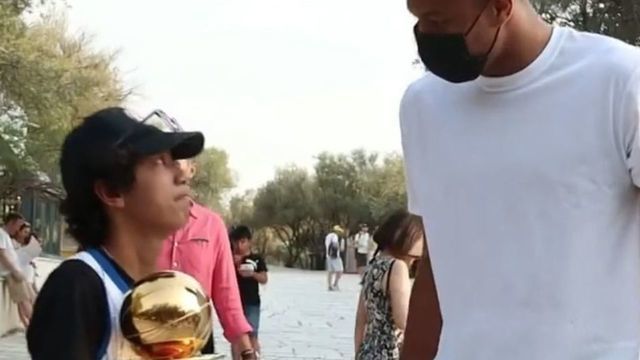 Watch: Giannis shows off championship hardware in Greece