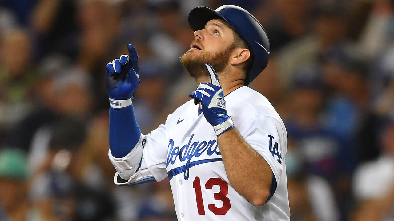 LOS ANGELES, CA - AUGUST 18: Max Muncy #13 of the Los Angeles Dodgers crosses the plate after hitting a three-run home run in the fourth inning of the game against the Pittsburgh Pirates at Dodger Stadium on August 18, 2021 in Los Angeles, California.