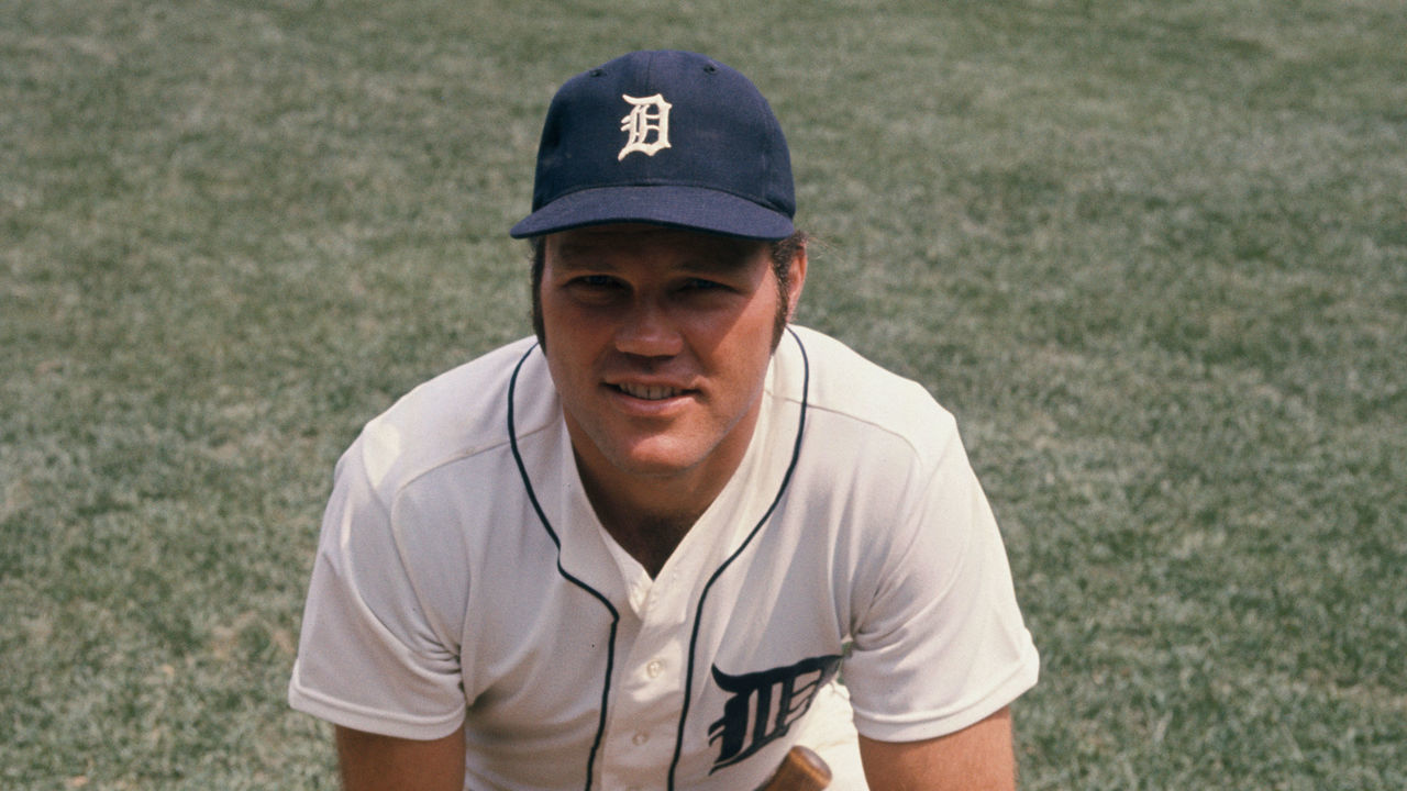 5/1972- Detroit, MI: Waist-up portrait of Detroit Tigers' catcher Bill Freehan in uniform, kneeling.