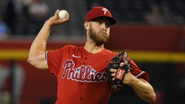 PHOENIX, ARIZONA - AUGUST 19: Zack Wheeler #45 of the Philadelphia Phillies delivers a third inning pitch against the Arizona Diamondbacks at Chase Field on August 19, 2021 in Phoenix, Arizona.