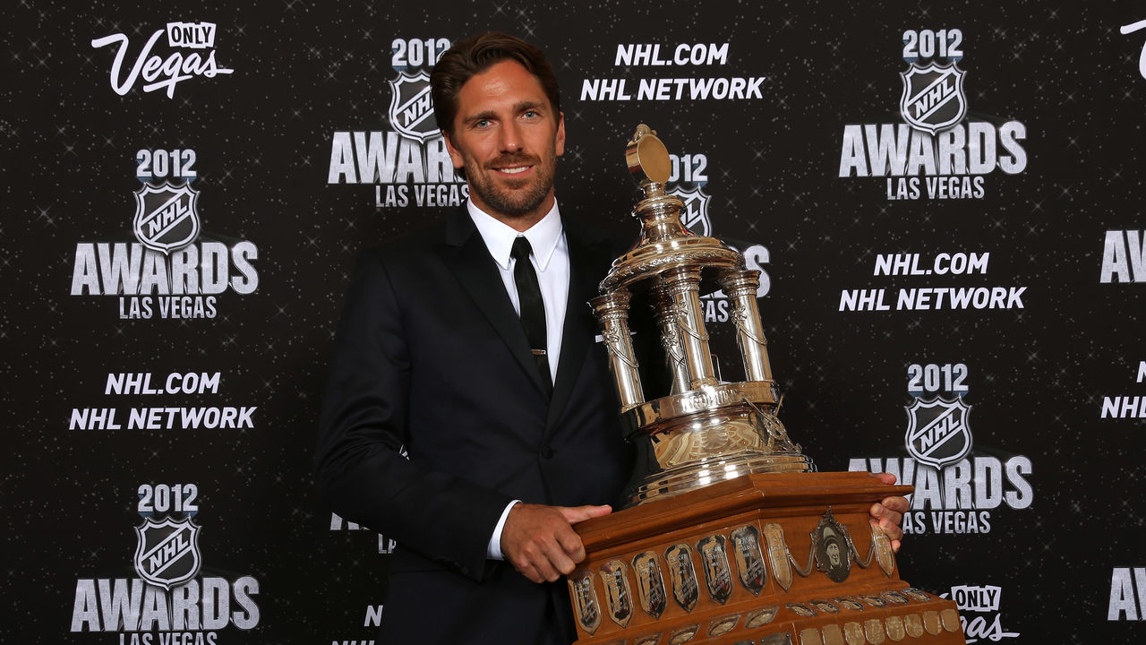 LAS VEGAS, NV - JUNE 20: Henrik Lundqvist of the New York Rangers poses after winning the Vezina Trophy during the 2012 NHL Awards at the Encore Theater at the Wynn Las Vegas on June 20, 2012 in Las Vegas, Nevada.