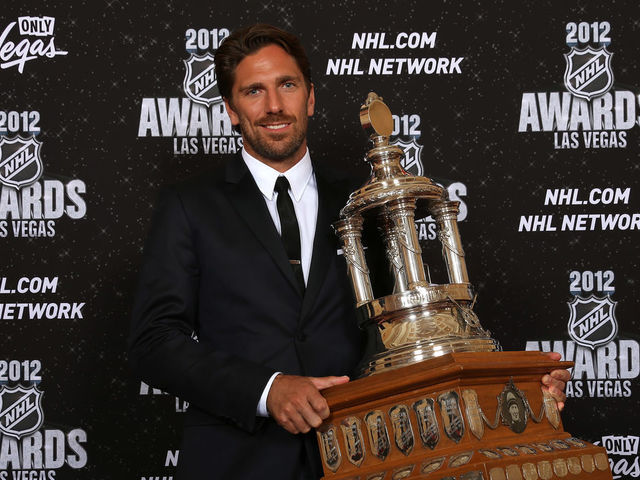 LAS VEGAS, NV - JUNE 20: Henrik Lundqvist of the New York Rangers poses after winning the Vezina Trophy during the 2012 NHL Awards at the Encore Theater at the Wynn Las Vegas on June 20, 2012 in Las Vegas, Nevada.