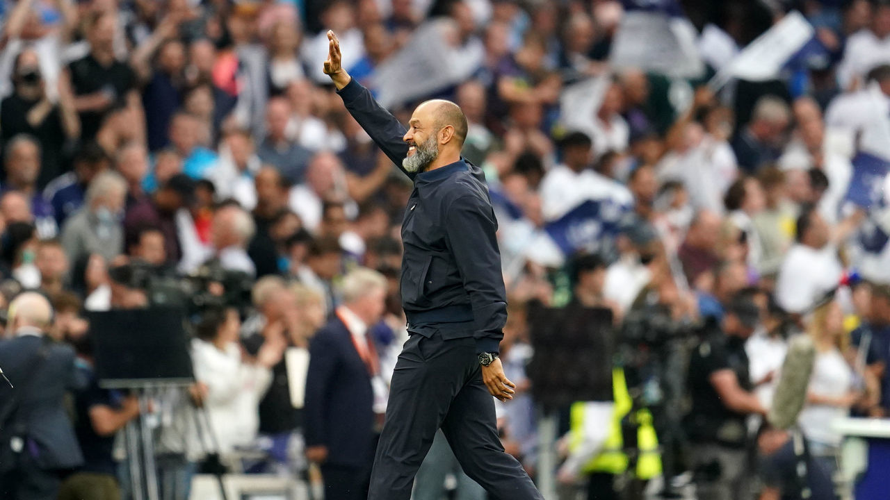 Tottenham Hotspur manager Nuno Espirito Santo waves to the fans after the Premier League match at the Tottenham Hotspur Stadium, London. Picture date: Sunday August 15, 2021.