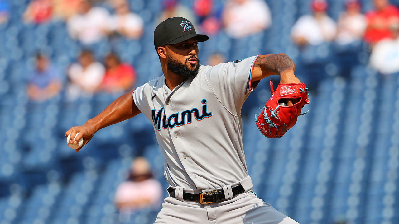 PHILADELPHIA, PA - JULY 16: Miami Marlins starting pitcher Sandy Alcantara (22) during Game 1 of the doubleheader between the Philadelphia Phillies and the Miami Marlins on July 16, 2021 at Citizens Bank Park in Philadelphia, PA.