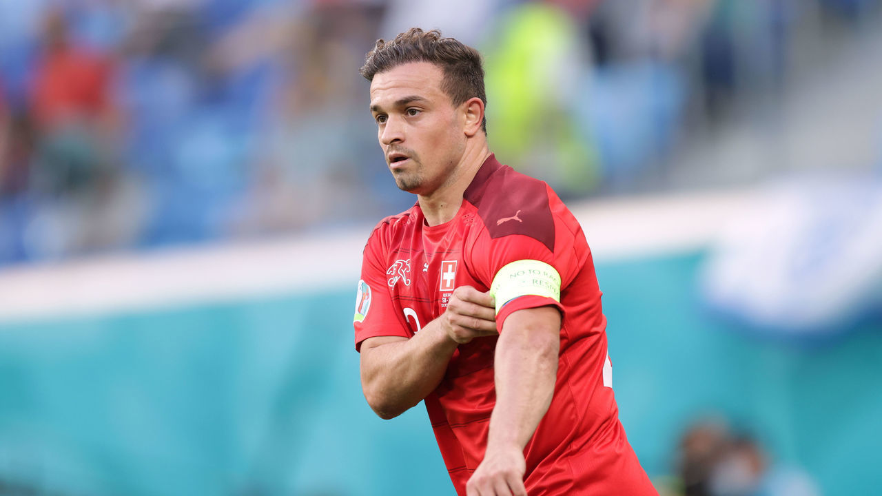 SAINT PETERSBURG, RUSSIA - JULY 02: Captain Xherdan Shaqiri of Switzerland in action during the UEFA Euro 2020 Championship Quarter-final match between Switzerland and Spain at Saint Petersburg Stadium on July 02, 2021 in Saint Petersburg, Russia.