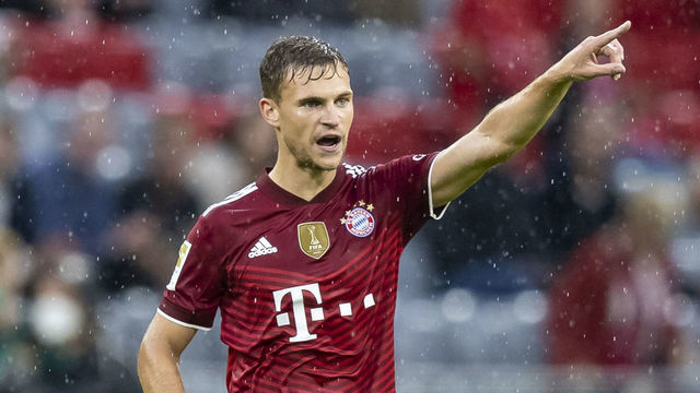 MUNICH, GERMANY - AUGUST 22: (BILD ZEITUNG OUT) Joshua Kimmich of Bayern Muenchen gestures during the Bundesliga match between FC Bayern Muenchen and 1. FC Koeln at Allianz Arena on August 22, 2021 in Munich, Germany.
