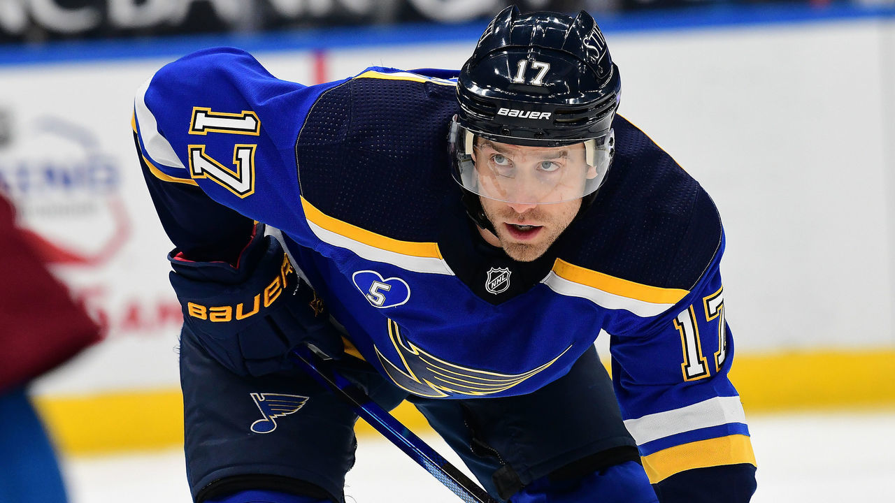 ST. LOUIS, MO - APRIL 22: St. Louis Blues left wing Jaden Schwartz (17) during a NHL game between the Colorado Avalanche and the St. Louis Blues on April 22, 2021, at Enterprise Center, St. Louis, Mo. ,