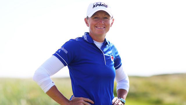 CARNOUSTIE, SCOTLAND - AUGUST 18: Stacy Lewis of The United States poses for a photo during the Pro-Am prior to the AIG Women's Open at Carnoustie Golf Links on August 18, 2021 in Carnoustie, Scotland.