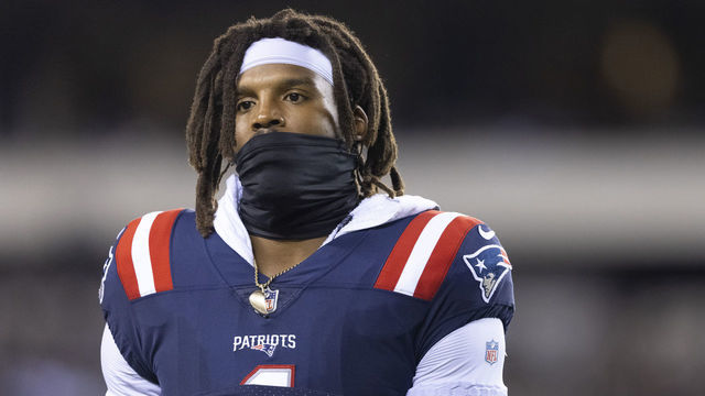 PHILADELPHIA, PA - AUGUST 19: Cam Newton #1 of the New England Patriots looks on against the Philadelphia Eagles in the preseason game at Lincoln Financial Field on August 19, 2021 in Philadelphia, Pennsylvania. The Patriots defeated the Eagles 35-0.