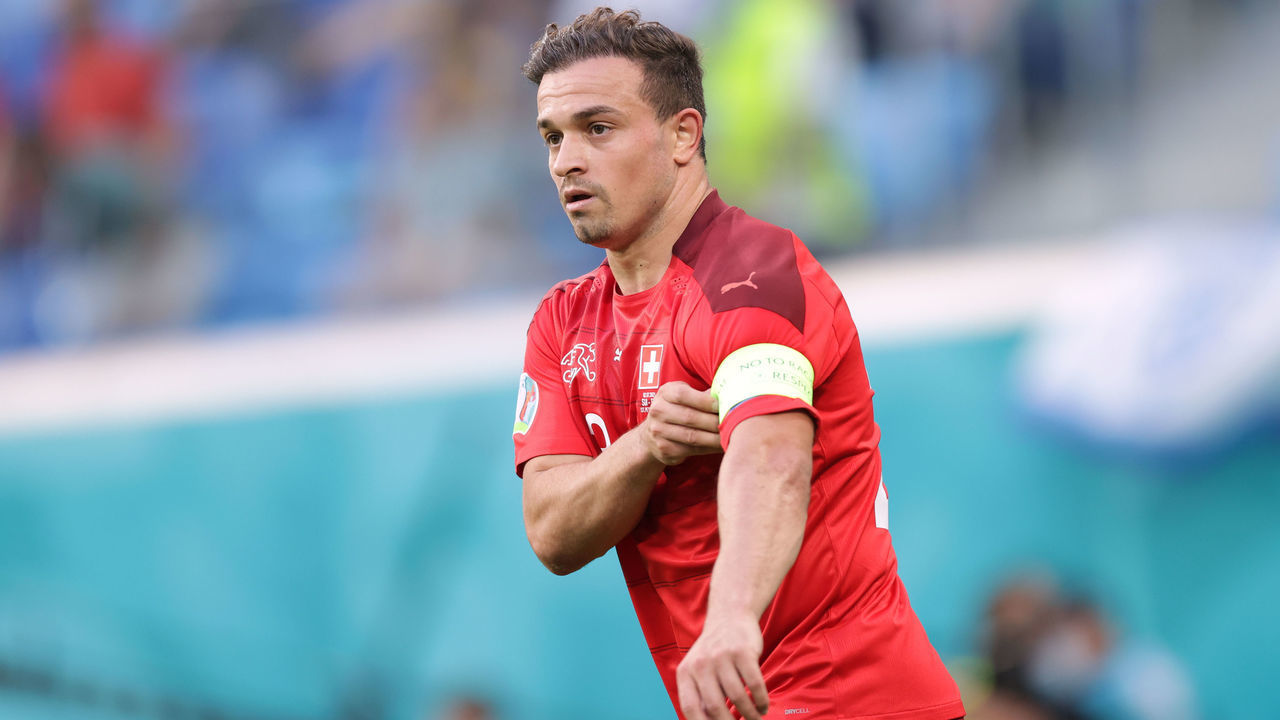 SAINT PETERSBURG, RUSSIA - JULY 02: Captain Xherdan Shaqiri of Switzerland in action during the UEFA Euro 2020 Championship Quarter-final match between Switzerland and Spain at Saint Petersburg Stadium on July 02, 2021 in Saint Petersburg, Russia.