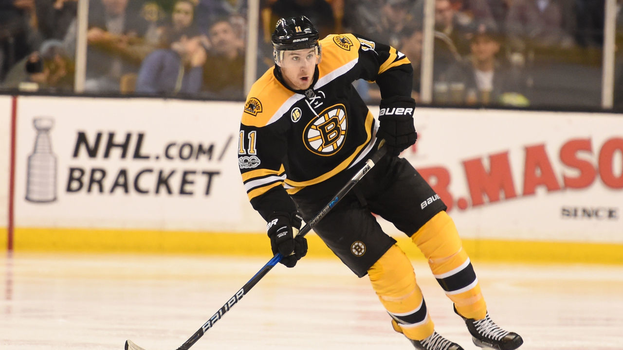 BOSTON, MA - MARCH 30: Jimmy Hayes #11 of the Boston Bruins skates against the Dallas Stars at the TD Garden on March 30, 2017 in Boston, Massachusetts.