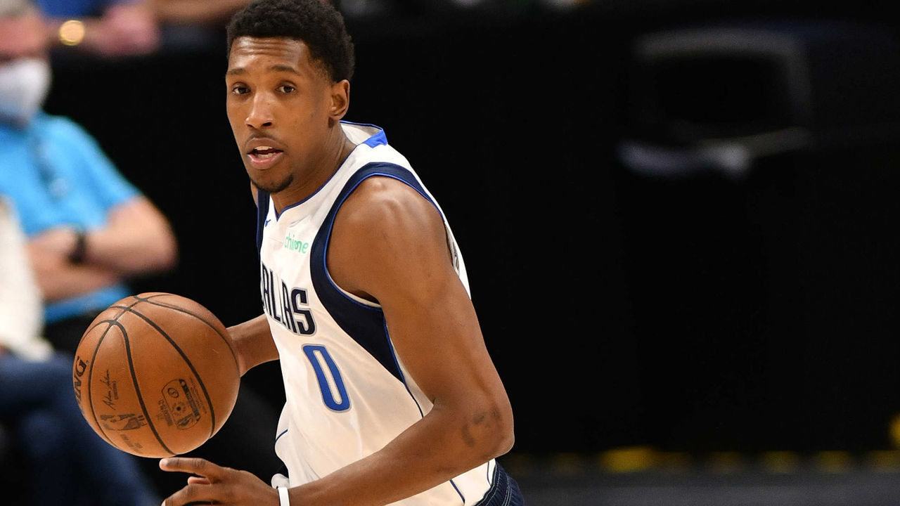 DALLAS, TX - MAY 30: Josh Richardson #0 of the Dallas Mavericks dribbles the ball during Round 1, Game 4 of the 2021 NBA Playoffs on May 30, 2021 at the American Airlines Center in Dallas, Texas. Mandatory Copyright Notice: Copyright 2021 NBAE