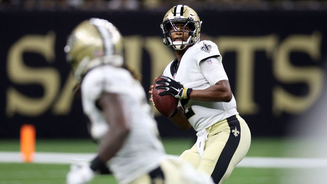 NEW ORLEANS, LOUISIANA - AUGUST 23: Jameis Winston #2 of the New Orleans Saints looks to throw a pass against the Jacksonville Jaguars at Caesars Superdome on August 23, 2021 in New Orleans, Louisiana.