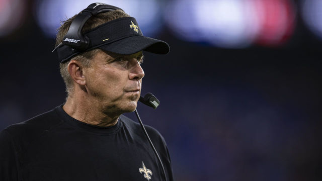 BALTIMORE, MD - AUGUST 14: Head coach Sean Payton of the New Orleans Saints looks on during the second half of a preseason game against the Baltimore Ravens at M&T Bank Stadium on August 14, 2021 in Baltimore, Maryland.