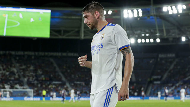 VALENCIA, SPAIN - AUGUST 22: Fede Valverde of Real Madrid during the La Liga Santander match between Levante v Real Madrid at the Estadi Ciutat de Valencia on August 22, 2021 in Valencia Spain