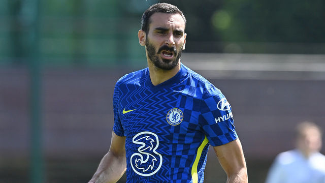 COBHAM, ENGLAND - JULY 17: Davide Zappacosta of Chelsea runs on during a Pre-Season Friendly between Chelsea and Peterborough United at Chelsea Training Ground on July 17, 2021 in Cobham, England.