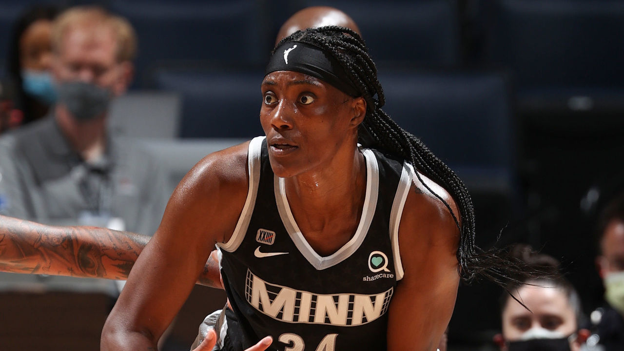 MINNEAPOLIS, MN - AUGUST 24: Sylvia Fowles #34 of the Minnesota Lynx looks to pass the ball during the game against the Seattle Storm on August 24, 2021 at Target Center in Minneapolis, Minnesota. Mandatory Copyright Notice: Copyright 2021 NBAE
