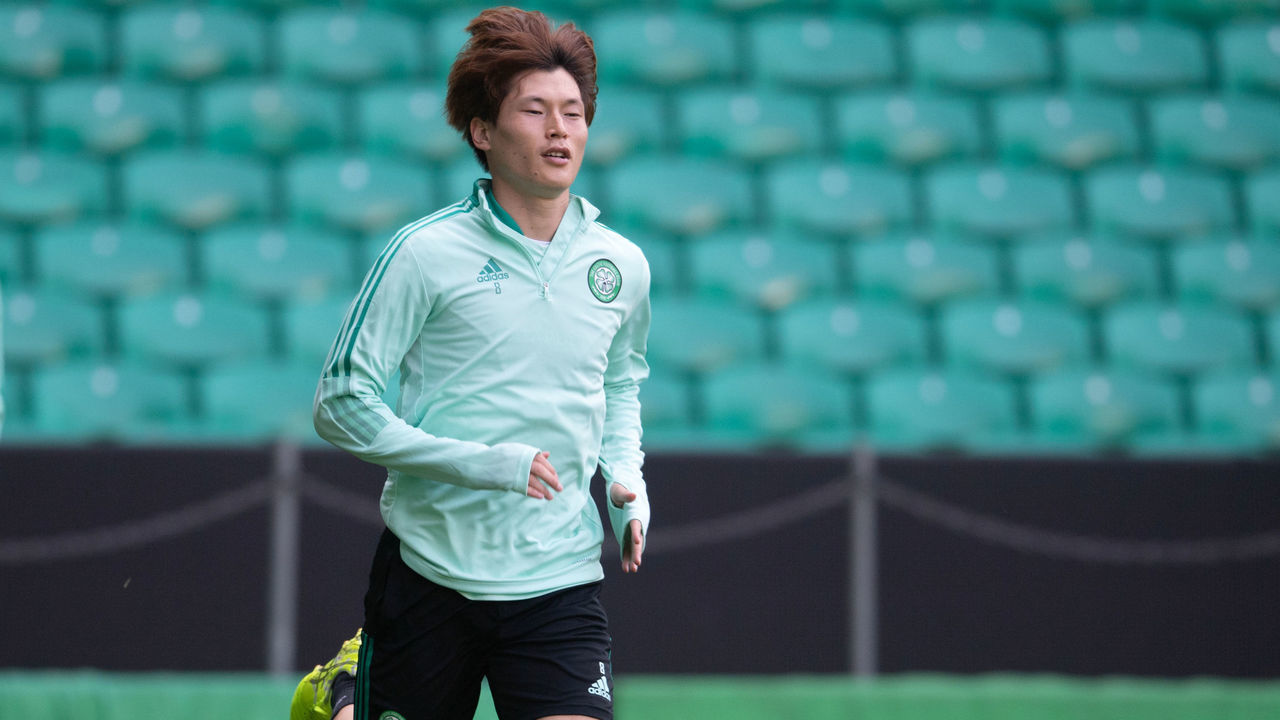 GLASGOW, SCOTLAND - AUGUST 25 : Kyogo Furuhashi during Celtic Training at Celtic Park on August 25 , 2021, in Glasgow, Scotland.