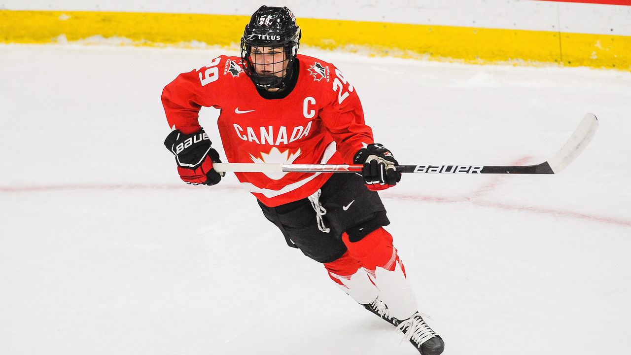CALGARY, AB - AUGUST 20: Marie-Philip Poulin #29 of Canada in action against Finland in the 2021 IIHF Women's World Championship Group A match played at WinSport Arena on August 20, 2021 in Calgary, Canada.