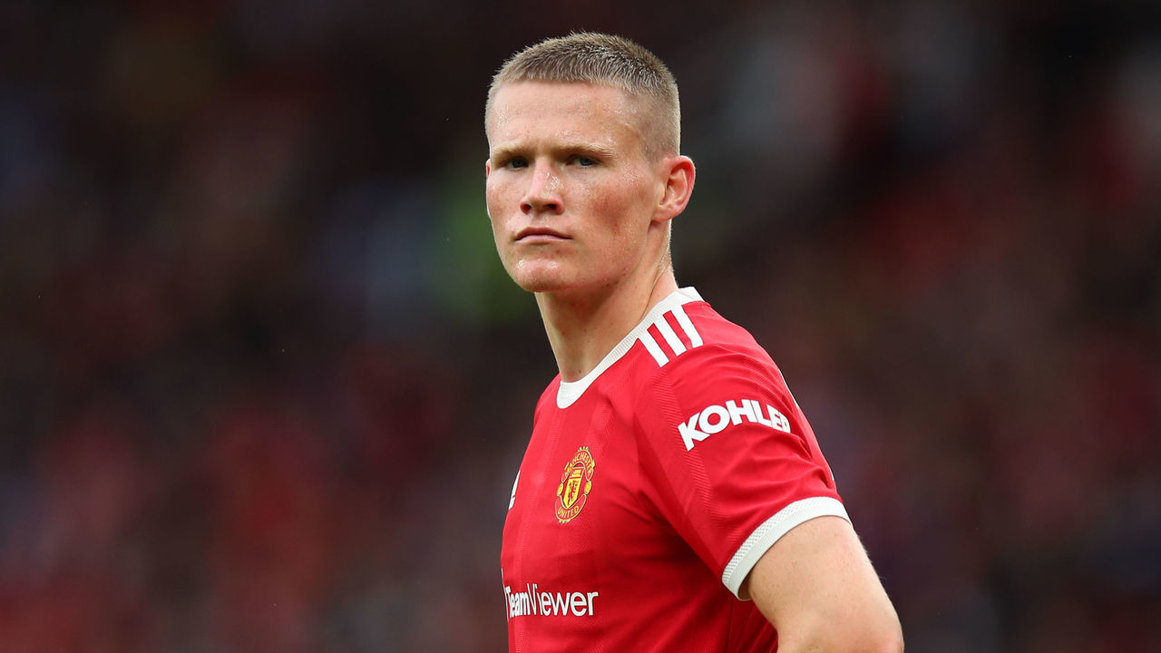 MANCHESTER, ENGLAND - AUGUST 07: Scott McTominay of Manchester United during the Pre Season Friendly fixture between Manchester United and Everton at Old Trafford on August 7, 2021 in Manchester, England.
