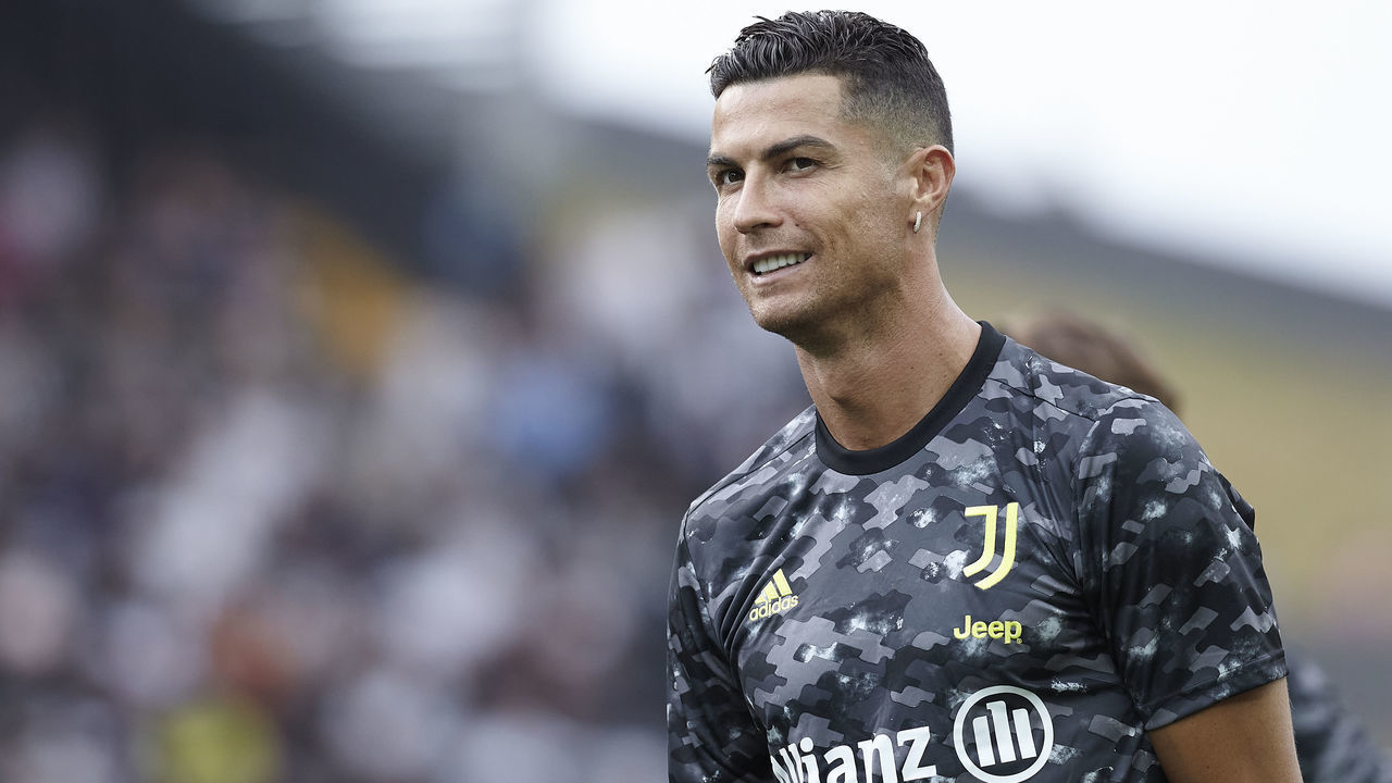 UDINE, ITALY - AUGUST 22: Cristiano Ronaldo of Juventus smiles prior to the Serie A match between Udinese Calcio v Juventus at Dacia Arena on August 22, 2021 in Udine, Italy.