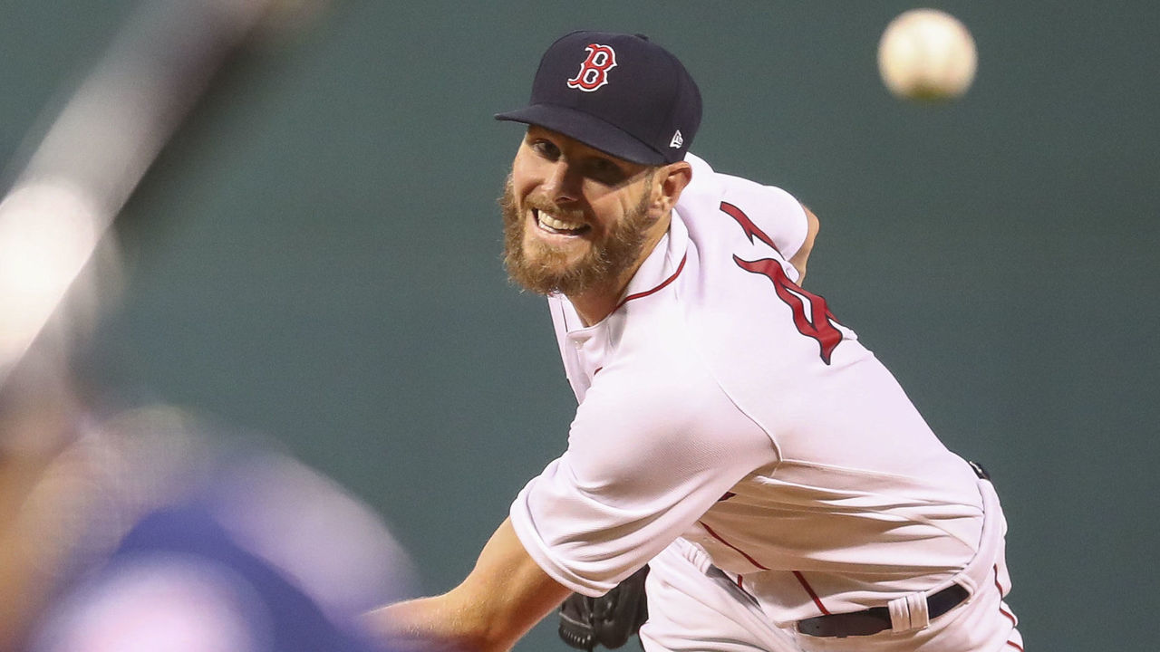 BOSTON, MA - AUGUST 26: Chris Sale #41 of the Boston Red Sox pitches in the second inning of a game against the Minnesota Twins at Fenway Park on August 26, 2021 in Boston, Massachusetts.