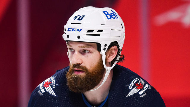 MONTREAL, QC - APRIL 30: Look on Winnipeg Jets defenceman Jordie Benn (40) during the Winnipeg Jets versus the Montreal Canadiens game on April 30, 2021, at Bell Centre in Montreal, QC