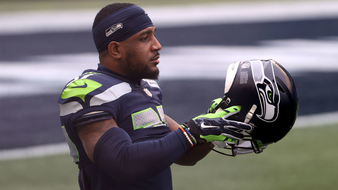 SEATTLE, WASHINGTON - DECEMBER 13: Quandre Diggs #37 of the Seattle Seahawks looks on before their game against the New York Jets at CenturyLink Field on December 13, 2020 in Seattle, Washington.