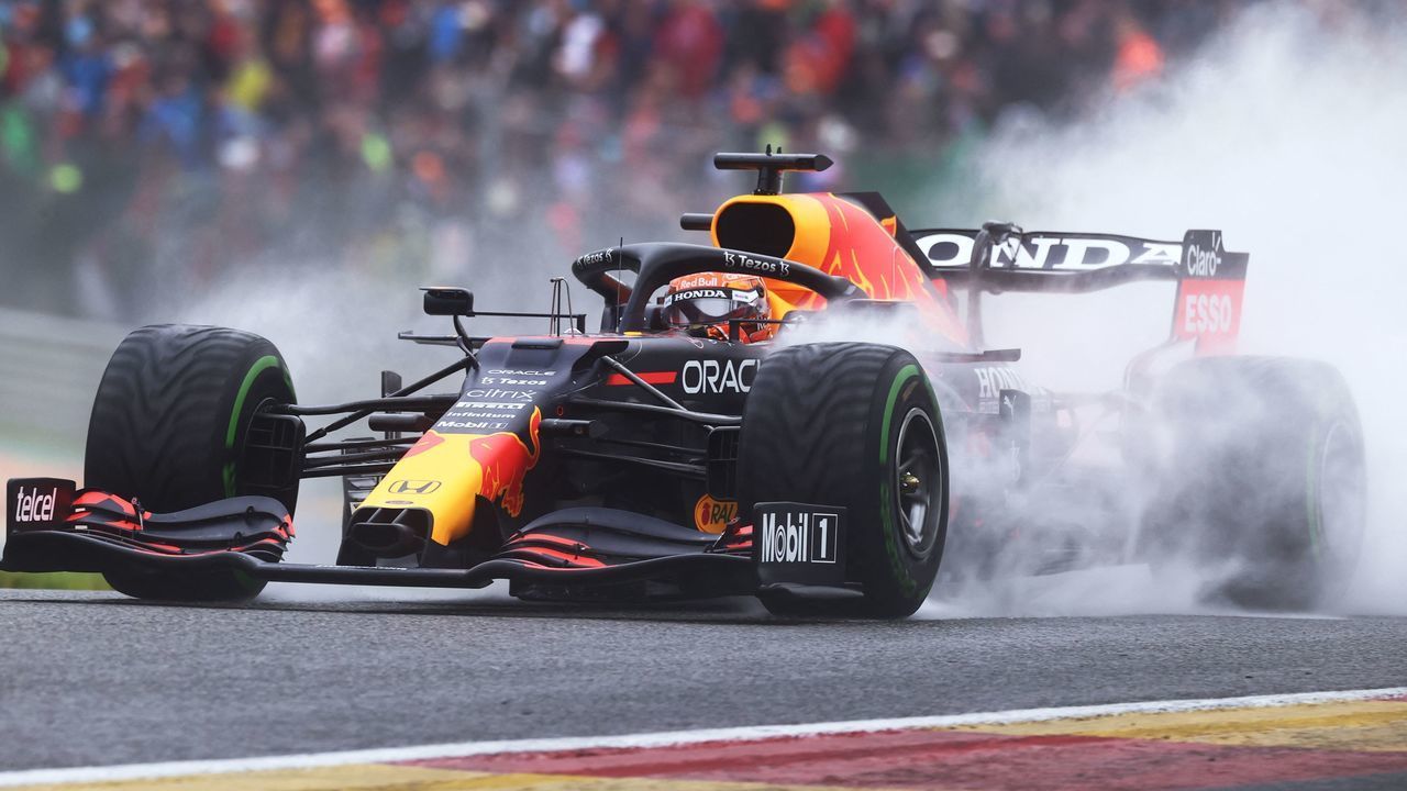 Red Bull's Dutch driver Max Verstappen competes in the qualifying session of the Formula One Belgian Grand Prix at the Spa-Francorchamps circuit in Spa on August 28, 2021.