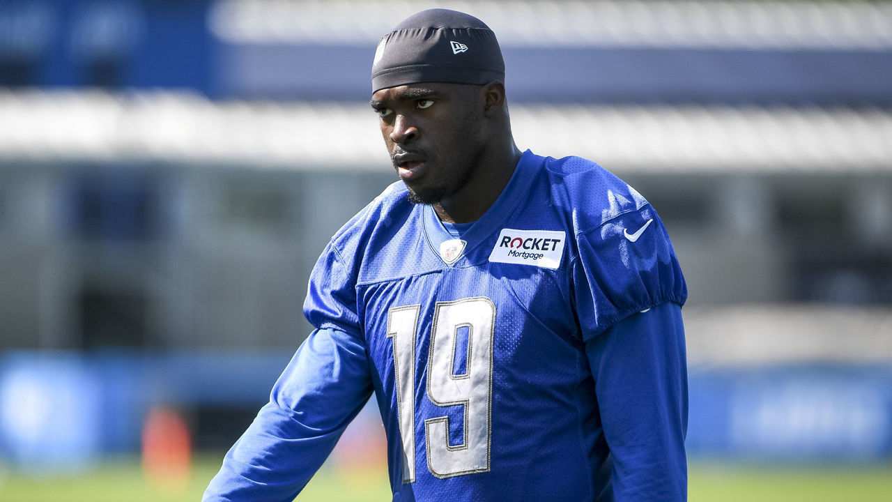 ALLEN PARK, MICHIGAN - JULY 28: Breshad Perriman #19 of the Detroit Lions looks on after the Detroit Lions Training Camp on July 28, 2021 in Allen Park, Michigan.