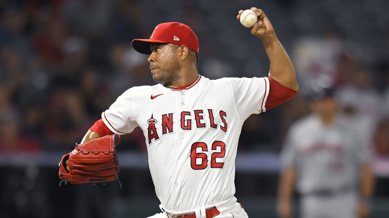 ANAHEIM, CA - AUGUST 13: Jose Quintana #62 of the Los Angeles Angels pitches against the Houston Astros at Angel Stadium of Anaheim on August 13, 2021 in Anaheim, California.