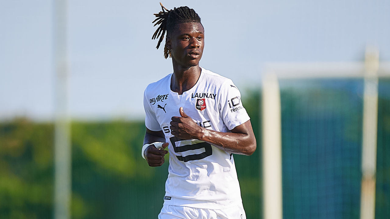 MURCIA, SPAIN - JULY 21: Eduardo Camavinga of Stade Rennais looks on during a Pre-Season friendly match between Getafe and Stade Rennais at Pinatar Arena on July 21, 2021 in Murcia, Spain.