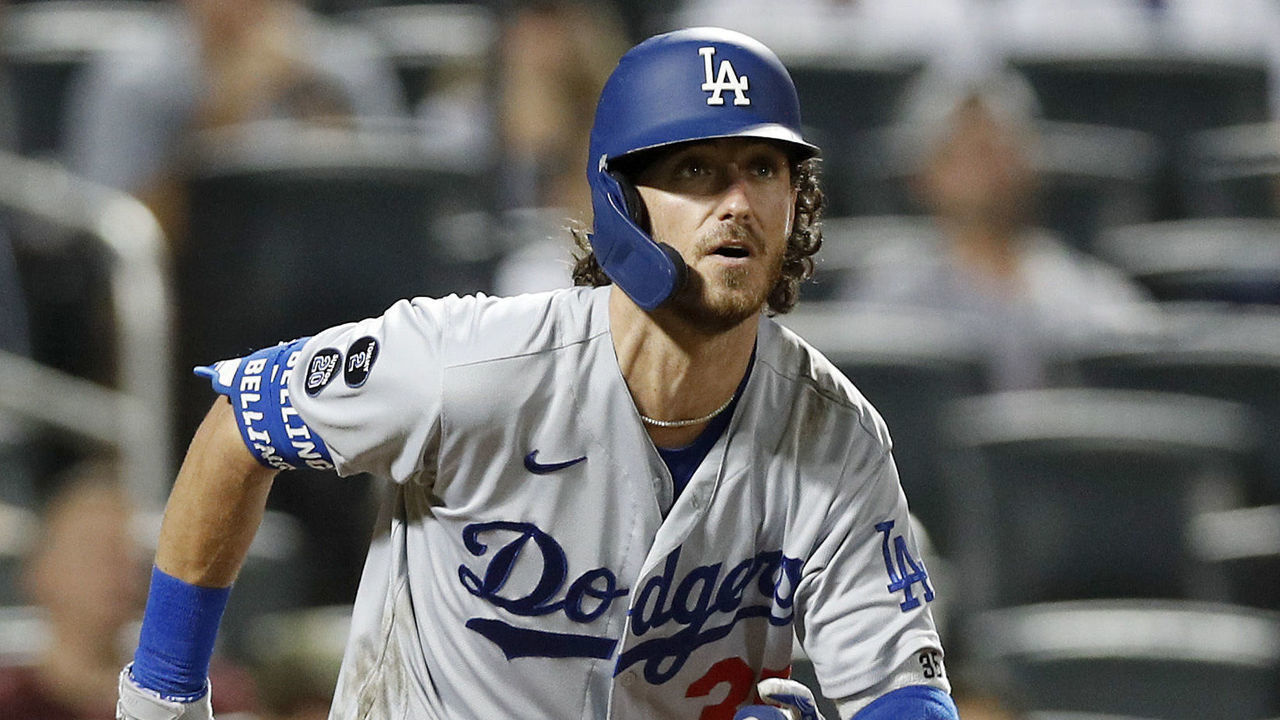 NEW YORK, NEW YORK - AUGUST 15: Cody Bellinger #35 of the Los Angeles Dodgers in action against the New York Mets at Citi Field on August 15, 2021 in New York City. The Dodgers defeated the Mets 14-4.