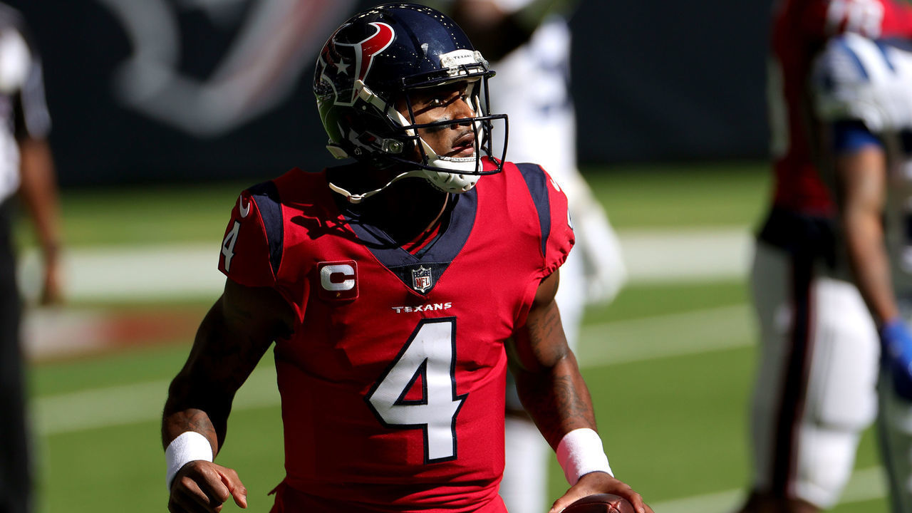 HOUSTON, TEXAS - DECEMBER 06: Deshaun Watson #4 of the Houston Texans reacts after rushing for a touchdown against the Indianapolis Colts during the first half at NRG Stadium on December 06, 2020 in Houston, Texas.