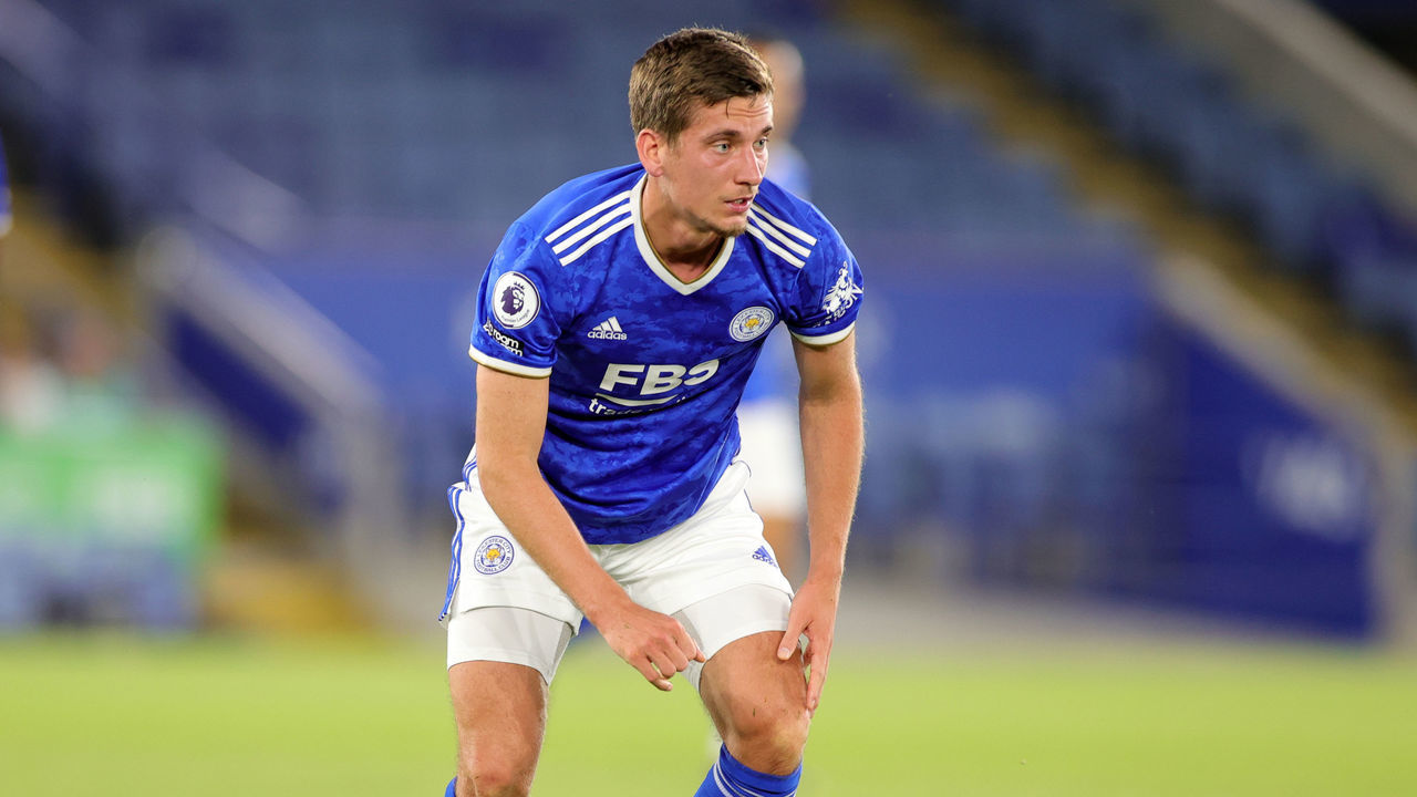 LEICESTER, ENGLAND - AUGUST 04: Dennis Praet of Leicester City during the Pre-Season Friendly between Leicester City and Villarreal at King Power Stadium on August 4, 2021 in Leicester, England.