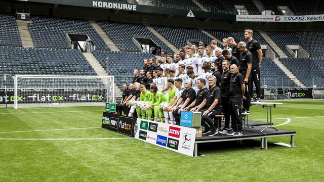 MOENCHENGLADBACH, GERMANY - AUGUST 01: A general view during the Team Presentation of Borussia Moenchengladbach at Borussia-Park on August 01, 2021 in Moenchengladbach, Germany.