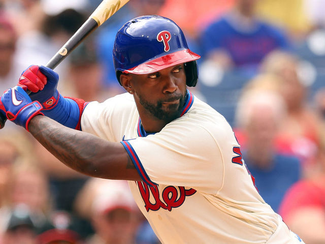 PHILADELPHIA, PA - AUGUST 29: Andrew McCutchen #22 of the Philadelphia Phillies in action against the Arizona Diamondbacks during a game at Citizens Bank Park on August 29, 2021 in Philadelphia, Pennsylvania.