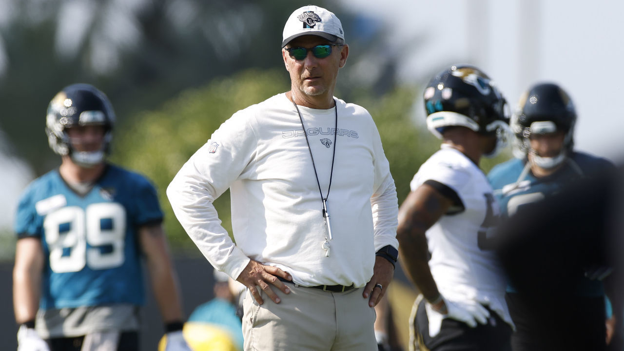 JACKSONVILLE, FL - JULY 28: Jacksonville Jaguars Head Coach Urban Meyer during training camp on July 28, 2021 at DreamFinders Homes Practice Complex in Jacksonville, Fl.
